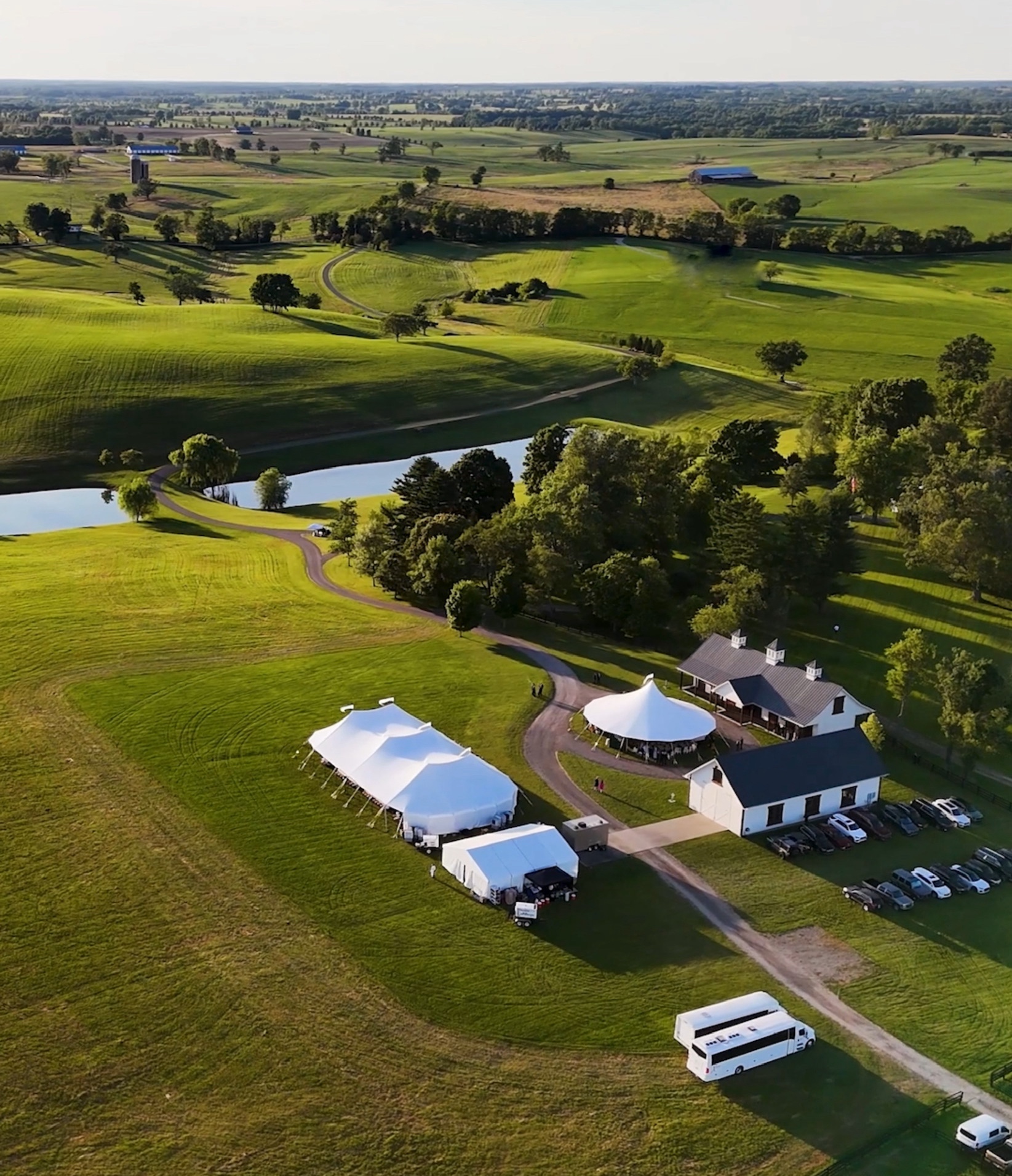 Aerial of a wedding tent setup at Augustus Hill